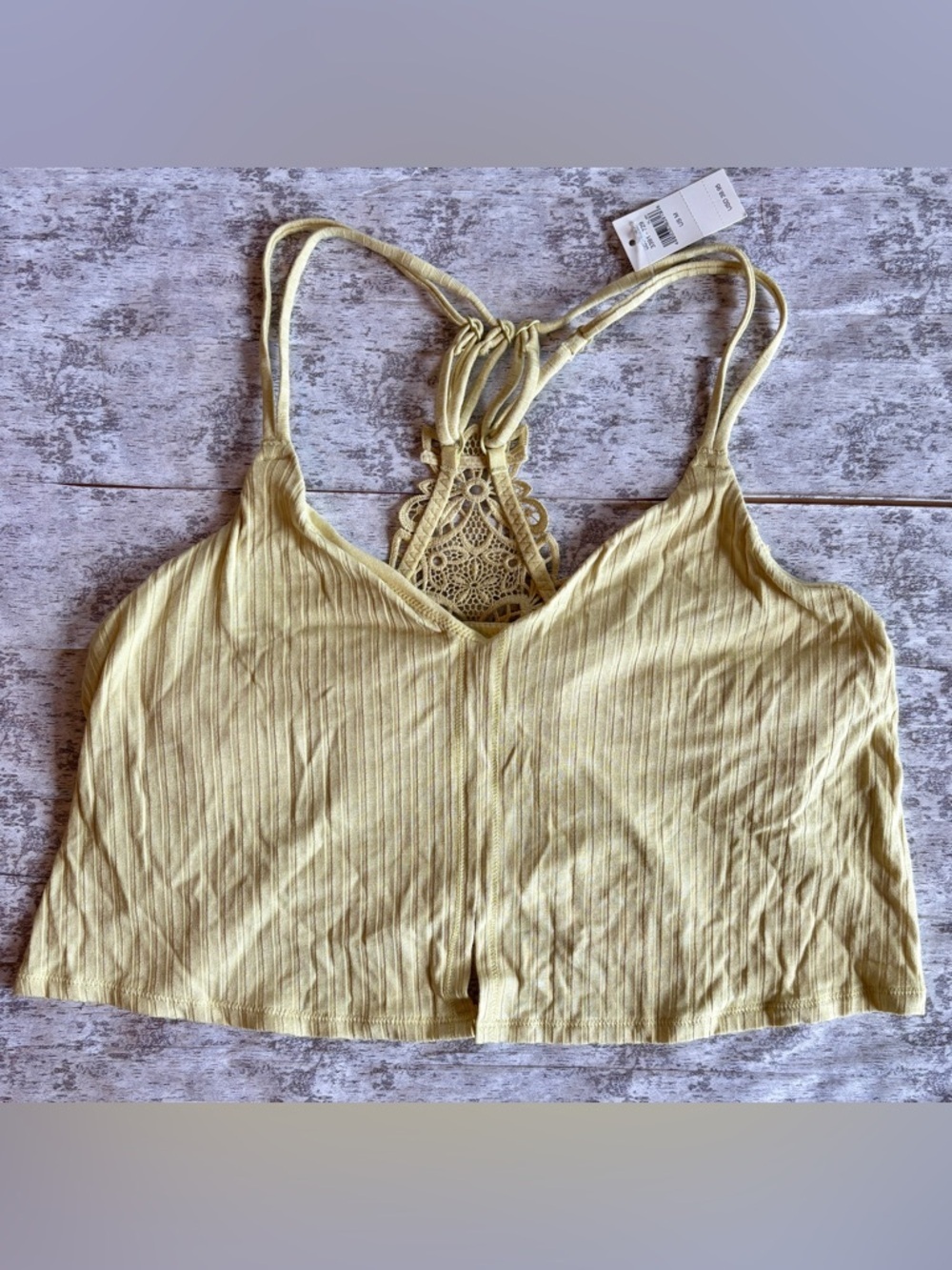 NEW w/Tags Aerie Pale Yellow Ribbed Double-Strap Crop Tank Size Medium - Picture 2 of 7